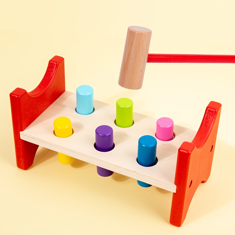 1pc Wooden Shape Hammering Bench Hand-Eye Coordination Arm Strength Training Shape Recognition Puzzle Hammering Bench Educational Toy Kids Christmas Holiday Gift