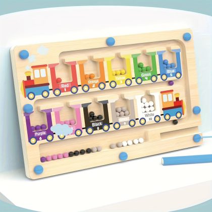 Magnetic Wooden Train Maze Toy - Color & Number Sorting Puzzle for Youngsters, Enhances Fine Motor Skills, Perfect Gift for Birthdays, Halloween, Christmas